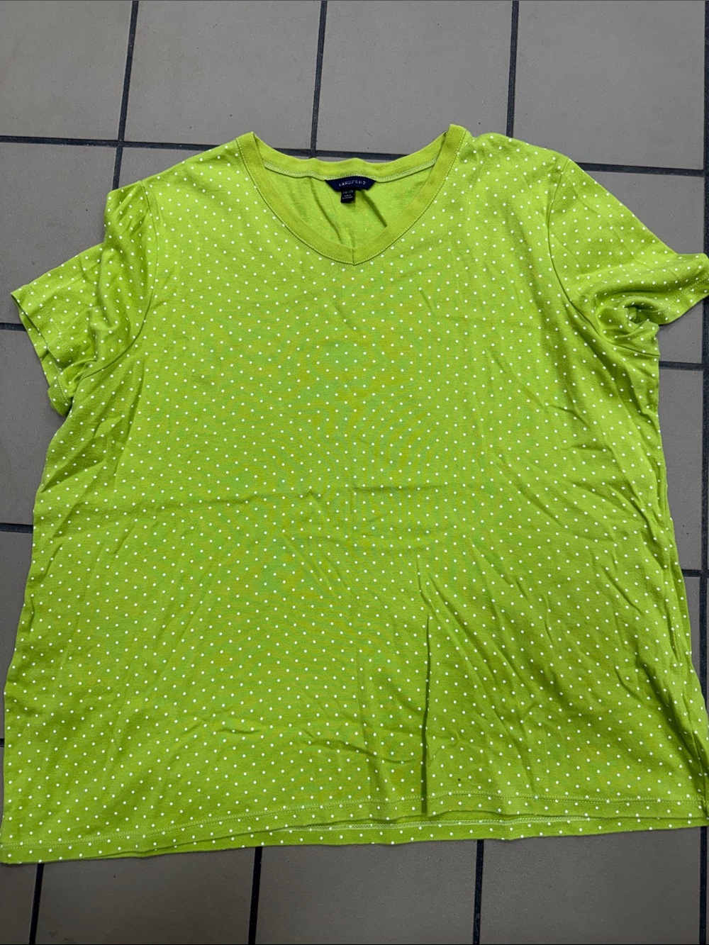 Lands' End Women's Lime Green Polka Dot V‑Neck Tee